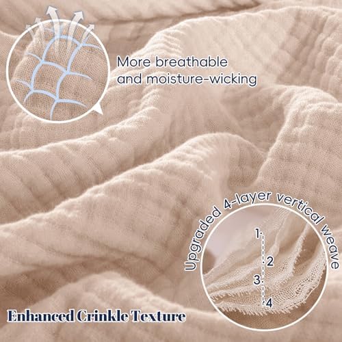 PHF 100% Cotton Muslin Blanket King Size 108"x90", 4-Layer Lightweight Gauze Throw, Breathable Cloud-Soft Minimalist Blanket for Bed, Couch, Camping & Baby, Dusty Pink, Ideal Gift - Image 3