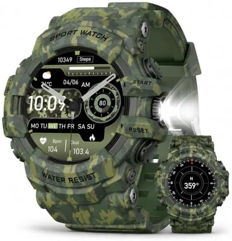 Military Smart Watch with Flashlight/Compass (Answer/Make Call) by MIDDOW