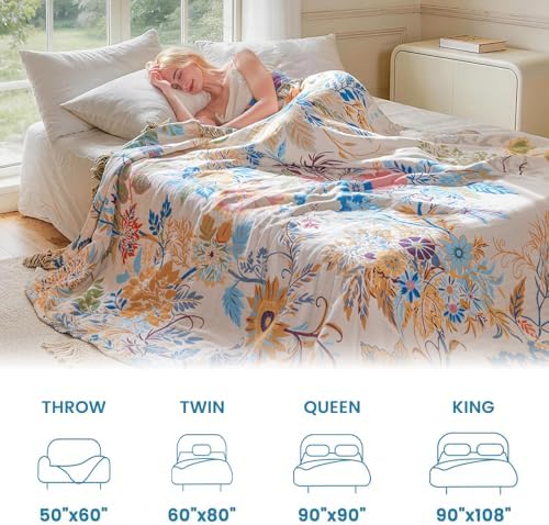 MSGKV Boho Throw Blanket 60"x80" 100% Cotton Floral Muslin Twin Blanket - Image 5