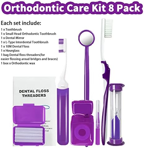 Braces Cleaning Kit for Teeth, Portable Orthodontic Toothbrush Kit Oral Care Dental Travel Kit - Interdental Brush Dental Wax Dental Floss Toothbrush Box (Purple B) - Image 2