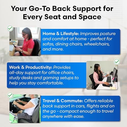 ERGO21 Lumbar Pillow Lower Back Support Cushion for Back Rest, Good Posture, Spine Pain, Long Sitting Hours at Chair, Office, Car Seat, Wheelchair, Large (18" W x 24”x 1.5”) - Image 6