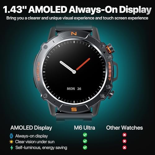 Rugged Smart Watch for Men, 5ATM Waterproof, 170+ Sports Modes,1.43" AMOLED - Image 5