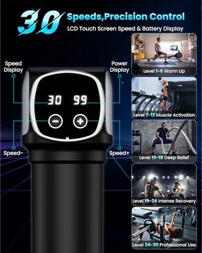 Massage Gun Deep Tissue, Portable Percussion Electric Muscle Massager for Pain Relief, Handheld Massagers with 30 Speeds & 6 Attachments for Back and Neck, Gifts for Men Women - Image 2