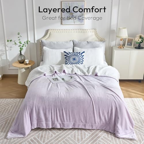 NANPIPER Warm Sherpa Blanket King Size for Bed, Soft Fleece for Winter, Fuzzy Plush Throw Gift for Women, Lavender 90x108 Inches - Image 3