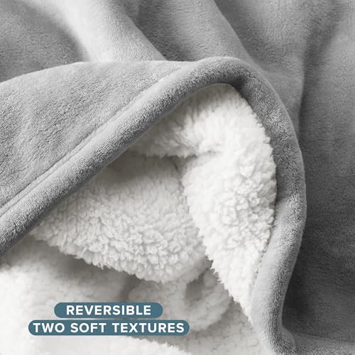 Bare Home Sherpa Fleece Blanket (Twin/Twin XL, Light Grey) - Image 5