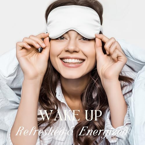 White Sleep Eye Mask, Blackout Silk Satin Travel Blindfold Set Women - Image 6