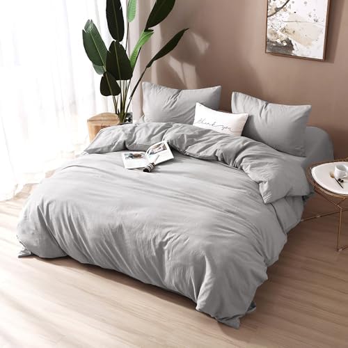 F.Y.Dreams 100% Washed Cotton Duvet Cover for Weighted Blanket 80x87 inches with 16 Ties, Zipper on Long Side/Light Gray/Just Duvet Cover - Image 2