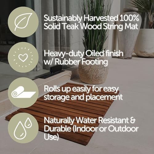 Nordic Teak 100% Solid Teak Wood String Mat - Indoor and Outdoor Use - Non-Slip Wooden Platform for Sauna, Pool, Hot Tub Flooring Decor and Protector (Oiled Finish, 23.62" x 15.75") - Image 6
