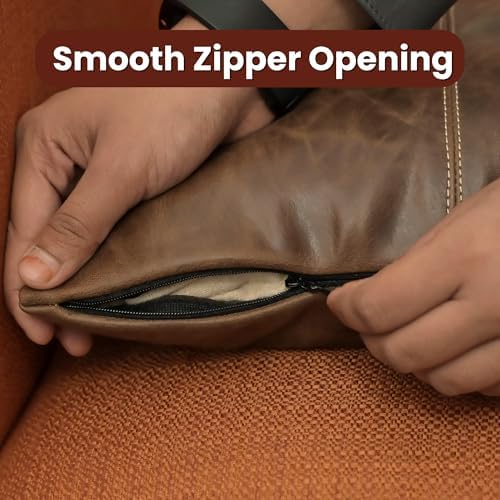 LL LEATHER LOVERS 100% Lambskin Leather Pillow Cover 14x22 Inch – Hand-Stitched Cushion Case with Hidden Zipper, Decorative Throw Cover for Sofa, Bed and Living Room - Chiku Brown Panel Pack of 2 - Image 5
