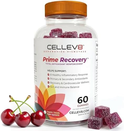 Cellev8 Prime Recovery Joint & Muscle Recovery Gummies - 60 Count - Antioxidant Cellular Health, Daily Energy, Wellness, Supplements with SOD, Tart Cherry - NSF Sport Formula, Raspberry Flavor by Cellev8SuperoxideDismutase