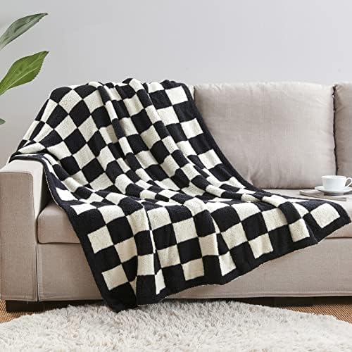 CozeCube Black White Reversible Checkered Knit Throw Blanket 50"x60" - Image 5