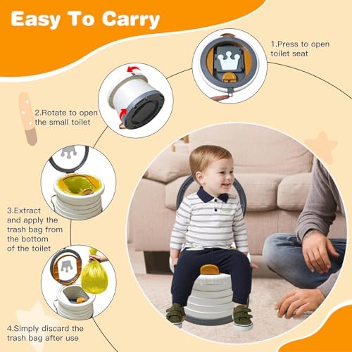 Portable Potty for Toddlers, Foldable Travel Potty with 5-Second Fold, Splash-Proof, Standalone Emergency Toilet with 3 Roll Waste Bags, Road Trips, Camping, Car, Outdoor (White-Gray) - Image 5