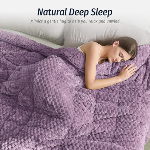 Fleece Weighted Blanket for Adults 60" x 80" 20lbs Fuzzy Blankets, Purple - Image 4