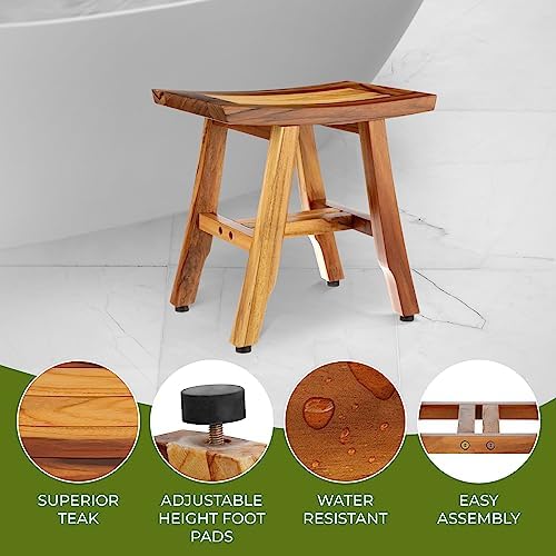 EcoDecors Satori 14-Inch Teak Shower Bench, Adjustable Feet, Waterproof - Image 3