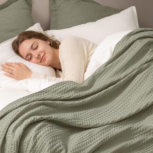 PHF Lightweight Waffle Weave Blanket Queen Size 90"x 90", Soft Woven Summer Blanket for Hot Sleepers - Aesthetic Home Decor for Couch Bed Sofa, Pet Friendly, Dusty Sage - Image 6