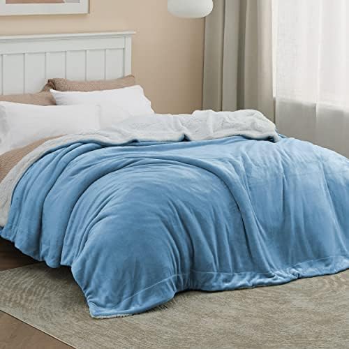 Bedsure GentleSoft Sherpa Fleece Blanket Queen Size for Bed, Non-Heated, Thick and Warm Throw for Women and Men, Soft Fuzzy Plush Queen Blanket for Winter, Washed Blue, 90x90 Inches - Image 3