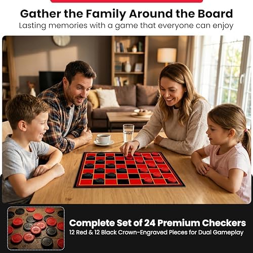 Kangaroo - Multiplayers Strategy Checker Board Game for Kids & Adults - Portable Educational Travel Cardboard Checkers - Includes Large Board w/ 24 Checkers (12 Red and 12- Black) 15x15 Inches - Image 2