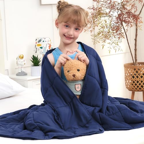 Weighted Blanket Kids 7lbs, 40"x60", Cooling Heavy Throw Blanket for 60-90lbs, Microfiber Soft Thick Big Blankets Weighted Comforter Breathable Gift, Navy by BETU