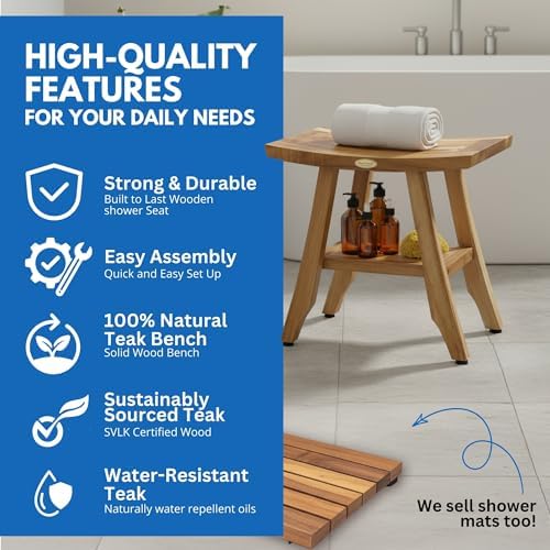 EcoDecors Satori 18" Teak Shower Bench, Fully Assembled, Sauna Use - Image 4