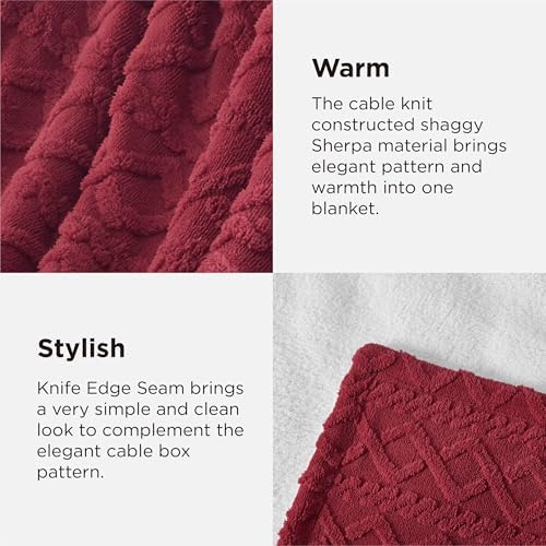 Bedsure Sherpa Fleece Blanket, Cable Jacquard Tufted, Warm, Red, Throw - Image 4
