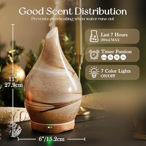 Porseme Essential Oil Diffuser 280ml Handmade Glass Diffuser 7H Runtime - Image 3
