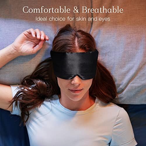 100% Natural Silk Eye Mask for Women Men, Soft Pressureless Cooling Blackout Eye Covers for Sleeping, Large Size Sleep Mask fits All Heads Adjustable, 1PC, Black - Image 2