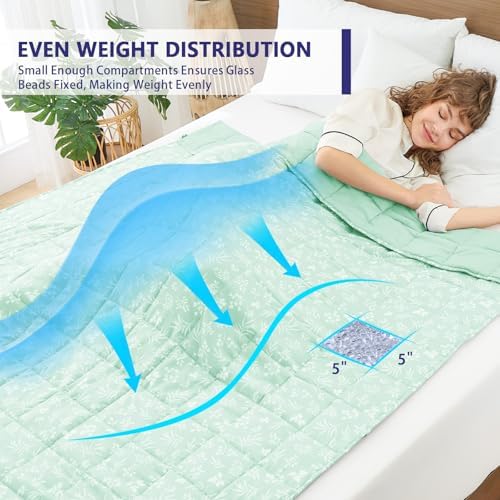 yescool Weighted Blanket for Adults (20 lbs, 48" x 72", Cyan) Cooling Heavy Blanket for Sleeping Perfect for 140-160 lbs, Twin Size Breathable Blanket with Premium Glass Bead, Machine Washable - Image 3