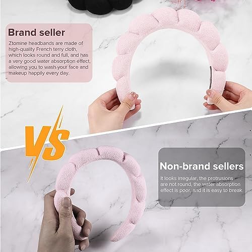 Ztomine Spa Headbands for Face Washing, Facials, Masks & Skin Treatments, Set of 2, 100% Cotton Terry Cloth, Plush Soft Absorbent Headband, Pink & Blue - Image 3