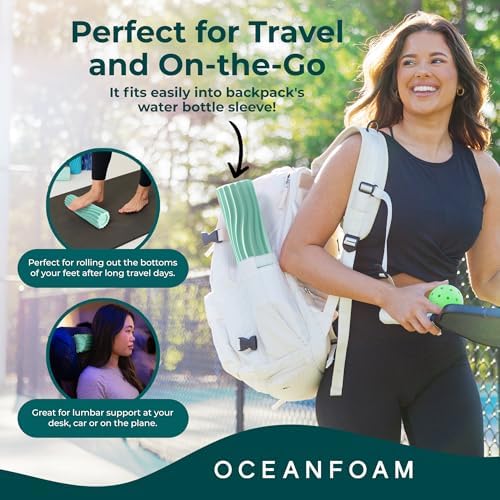 Oceanfoam Ripple Travel Foam Roller (11" x 3.35") Firm Mini Foam Roller for Physical Therapy, Deep Tissue Massage, Back Pain - High Density, Ergonomic Wave Textured - Yoga, Pilates, Exercise (Seafoam) - Image 4