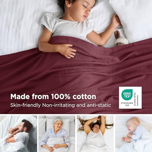 Bedsure 100% Cotton Blanket, Herringbone Weave, King, Red - Image 2