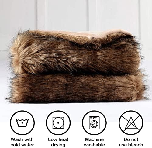 Luxury Plush Faux Fur Blanket Queen Size, Long Pile Brown with Black Tips, Oversized Super Warm, Fuzzy, Elegant, Fluffy Decoration Throw Blanket for Sofa, Armchair, Couch and Bed, 90"x90" - Image 5