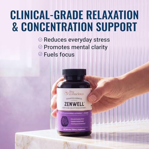 Live Conscious KSM-66 Ashwagandha Supplement w/L Theanine & AlphaWave - ZenWell Everyday Stress Relief, Cognitive, Brain Health - Ashwagandha for Men & Women - 60 Capsules - Image 3