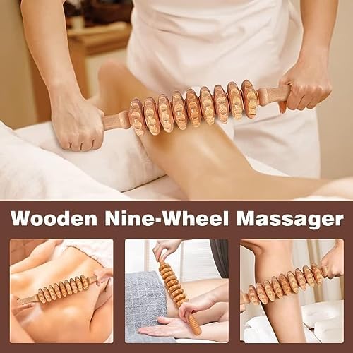10-in-1 Wood Therapy Massage Tools Gua Sha Wooden Massager for Body Shaping Massage Tool Set Wood Therapy Tools for Relieving Muscle Pain Body Lymphatic Drainage Massager Anti-Cellulite - Image 4