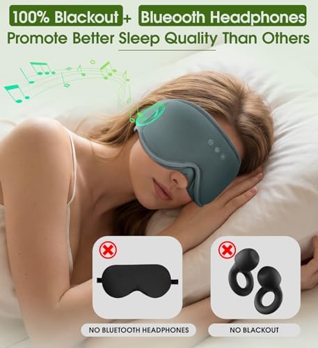 Bamboo Cotton Large Sleep Mask with Bluetooth Wireless Headphones - Blackout Eye Mask for Sleeping 3D Contoured Sleep Eye Cover Headband Ear Plugs Low Noise Hook for Men Women Better Experience (Grey) - Image 4