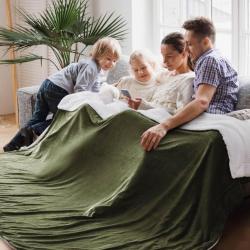 Bedsure GentleSoft Sherpa Fleece Cal King Blankets for Bed, Non-Heated, Thick and Warm Oversized Throw for Women and Men, Soft Fuzzy Plush Large Blanket for Winter, Olive Green, 112x98 Inches by BEDSURE