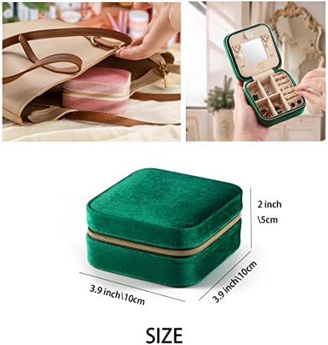 ZPROW Plush Velvet Travel Jewelry Case, Travel Jewelry Organizer, Jewelry Travel Case, Travel Jewelry Box, Small Jewelry Case, Jewelry Travel Box, Earring Organizer with Mirror - Emerald Green 4packs - Image 5
