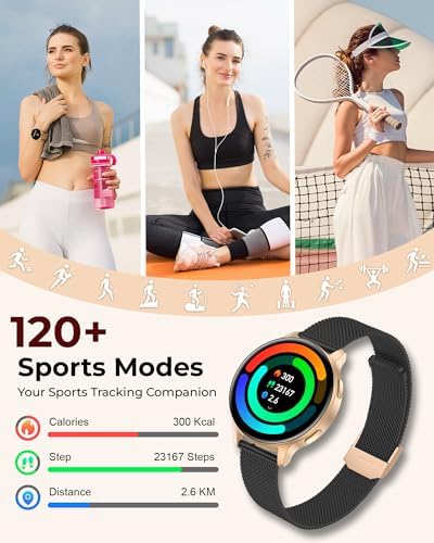 Smart Watch for Women, 1.27" HD Fitness Tracker with 4 Bands & Necklace Gift Set, Heart Rate SpO2 Sleep Monitor, 120+ Sport Modes, Call & Notifications, Smartwatch for Android iPhone, 40mm Black Gold - Image 6