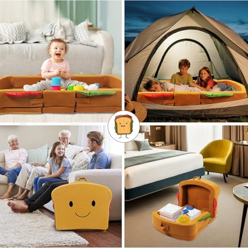 Toddler Travel Bed Sandwich Style - Portable Toddlers Floor Beds, Foldable Soft Foam Travel Bed for Baby and Kid, Washable Cover Toddler Cot with Safety Rail for Travel, Home/Travel Sleep - Image 6