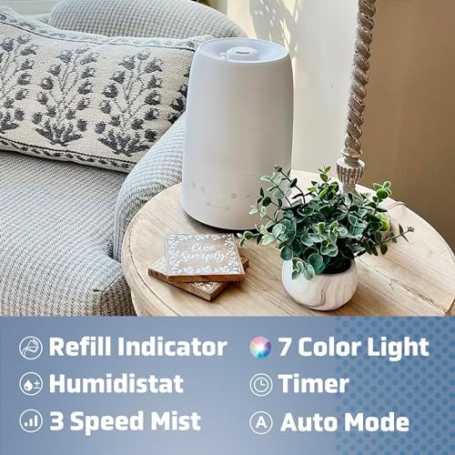 PureGuardian 30-Hour .50 Gallon Top Fill Cool Mist Ultrasonic Humidifier for Large Rooms with Humidistat, 12-Hour Timer, Aroma Tray for Bedroom, Living Room, Office, White, H955W - Image 3