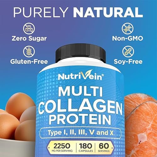 Nutrivein Multi Collagen Peptides Pills 2250 mg - 180 Capsules, 5 Types - Image 6