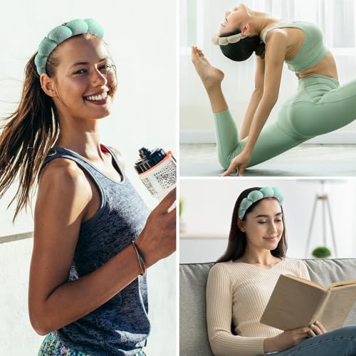 Ztomine Spa Headbands, Set of 2, Terry Cloth Headband Face Wash Headband Combo Pack - Puffy Makeup Headbands for Face Washing, Mask (beige + turquoise) - Image 4