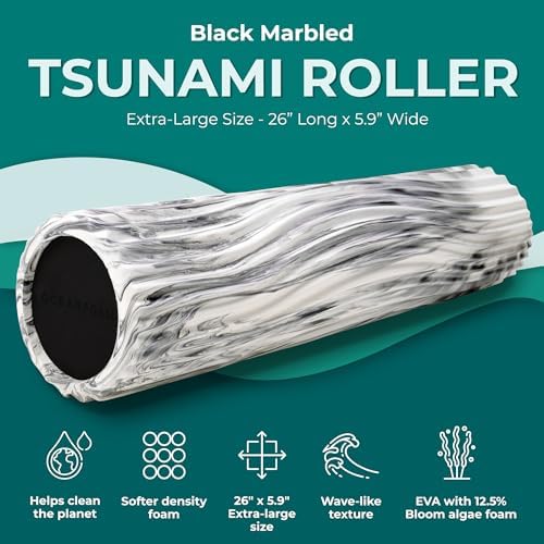 Oceanfoam Tsunami Roller (Black Marbled) - Extra-Large, 26" x 5.9" - Soft, Textured Foam Roller for Physical Therapy, Back Pain, Exercise & Stretching - Wave Textured - Yoga, Athletics, & Wellness - Image 2