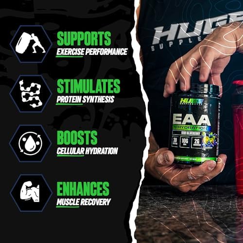 Huge EAA + Hydration, Essential Amino Acids Powder, EAAs & BCAAs, Intra & Post Workout Recovery Powder, Muscle Growth, Recovery & Performance, 10g EAAs & Electrolytes, Kiwi Blueberry, 30 Servings - Image 2