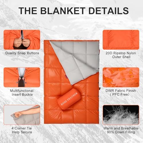 Down Camping Blanket - Lightweight, Packable, Warm & Puffy Outdoor Travel Quilt for Sleep, Hiking, Backpacking, Stadium, Festivals, Water-Resistant Sleeping Bag 55"x79" - Image 3