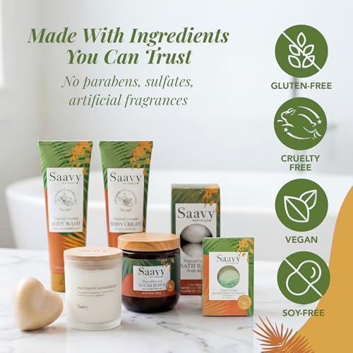 Saavy Naturals 9-Piece Spa Gift Set – Body Wash, Scrub & More – Plant-based Ingredients, Luxurious Spa Gift Basket for Women & Men –Mothers Day Gifts – Tropical Coconut - Image 6