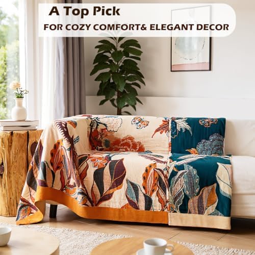 VANJOROY Boho Throw Blanket, 100% Cotton Breathable Soft Bed Throw - Floral Bird Farmhouse Decor Blanket for Sofa Couch Chair Quilt and Gift. 80" x 90"- Beige - Image 2