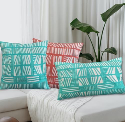 Throw Pillow Cover Decorative 18x18" Aqua Sky Blue and White 1pc Square Chair Pillow Case Decorative Bolero Geometric Boho Tribal Embroidered Patterned Cotton Canvas Cushion Cover 45.5x45.5cm - Image 4
