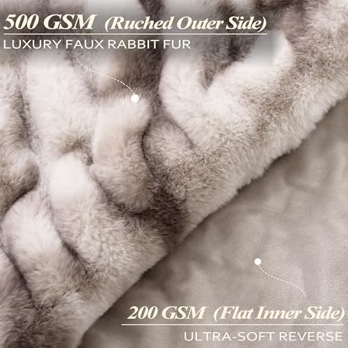 Touchat Ruched Faux Fur Throw Blanket,Fluffy Soft Cozy Tie-dye Coffee - Image 2