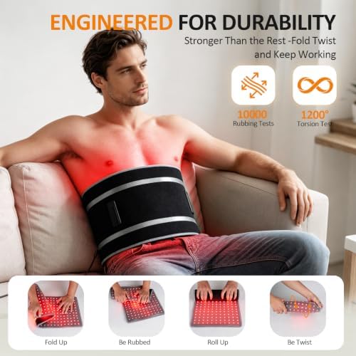 BENBER Red Light Therapy Mat for Body, 660nm & 850nm Infrared Light Therapy Pad, Wearable Wrap with Timer Remote Control for Back Waist Belly, Premium TPU, 60W High-Power, 24" x 12" - Image 3