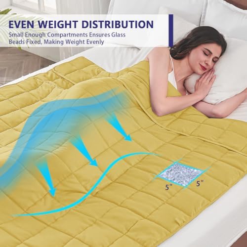 yescool Weighted Blanket for Adults (20 lbs, 60” x 80”, Yellow) Cooling Heavy Blanket for Sleeping Perfect for 190-210 lbs, Queen Size Breathable Blanket with Premium Glass Bead, Machine Washable - Image 3